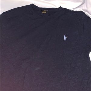 dark blue polo shirt sleeve T-shirt.